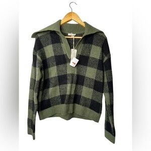 NWT Mystree Green Black Buffalo Plaid Collared Sweater Women’s Size S